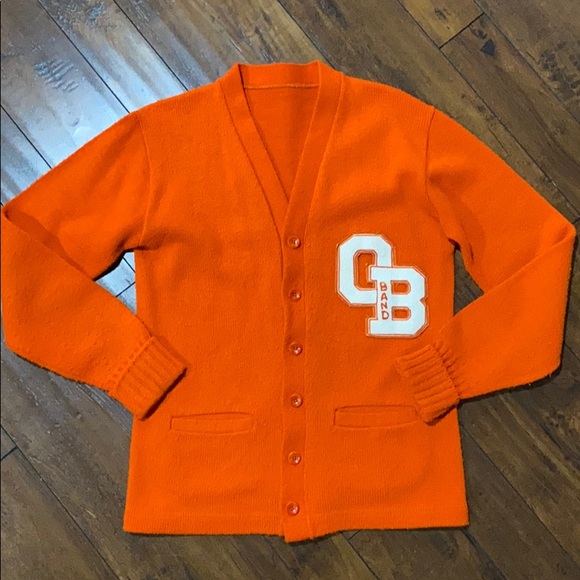 Vintage 50s Varsity OB Band Letterman Sweater Cardigan - Picture 1 of 12